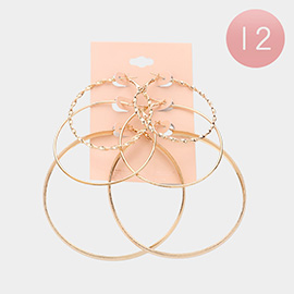 12 SET OF 3 - Metal Hoop Earrings