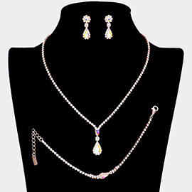 Teardrop Accented Rhinestone Paved Necklace Jewelry Set