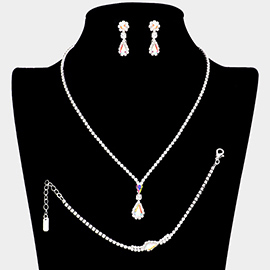 Teardrop Accented Rhinestone Paved Necklace Jewelry Set