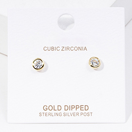 Gold Dipped CZ Stone Bezel Stud Earrings