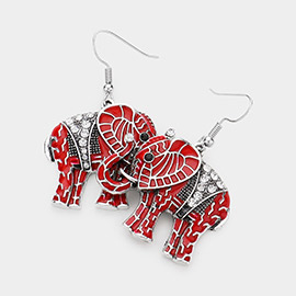 Stone Embellished Antique Metal Elephant Dangle Earrings