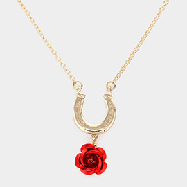Horseshoe Rose Pendant Necklace