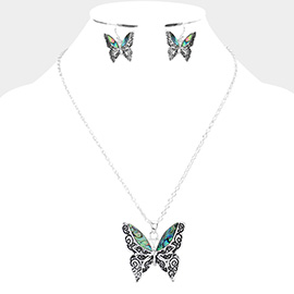 Abalone Butterfly Pendant Necklace