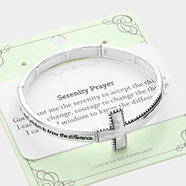 Serenity Prayer Message Hammered Cross Metal Stretch Bracelet