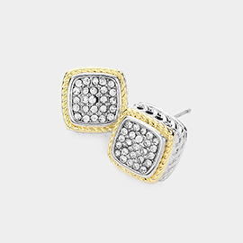 CZ Stone Paved Two Tone Stud Earrings