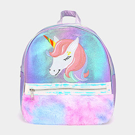 Fuzzy Unicorn Metallic Backpack Bag