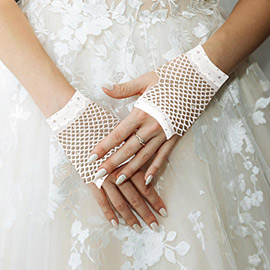 Stone Embellished Fishnet Fingerless Wedding Gloves