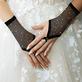 Stone Embellished Fishnet Fingerless Wedding Gloves