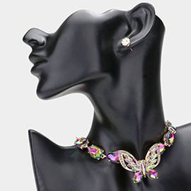 Crystal Butterfly Teardrop Stone Cluster Evening Choker Necklace