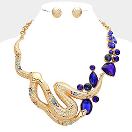 Round Marquise Stone Accented Snake Statement Necklace