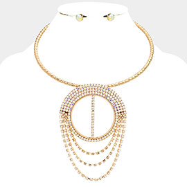 Rhinestone Paved Round Drape Pendant Necklace