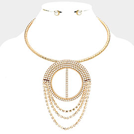 Rhinestone Paved Round Drape Pendant Necklace