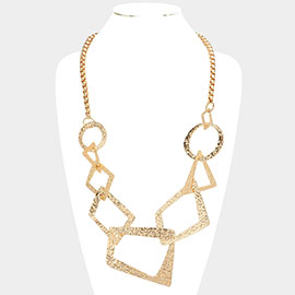 Textured Metal Open Geometric Ring Link Necklace