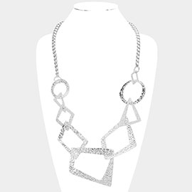 Textured Metal Open Geometric Ring Link Necklace