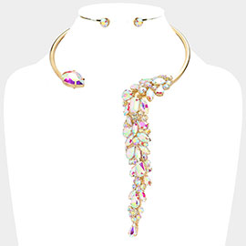 Teardrop Multi Stone Detailed Evening Choker Necklace