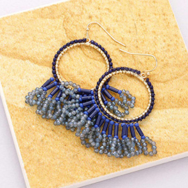 Seed Beaded Fringe Metallic Tiered Circle Dangle Earrings
