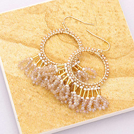 Seed Beaded Fringe Metallic Tiered Circle Dangle Earrings