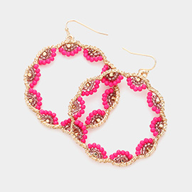 Faceted Beaded Metallic Tiered Hoop Dangle Earrings