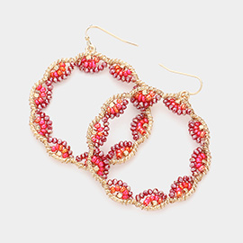 Faceted Beaded Metallic Tiered Hoop Dangle Earrings