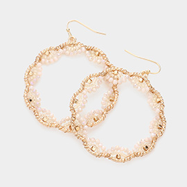Faceted Beaded Metallic Tiered Hoop Dangle Earrings