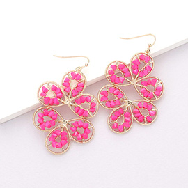 Faceted Beaded Metallic Tiered Flower Dangle Earrings