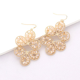 Faceted Beaded Metallic Tiered Flower Dangle Earrings