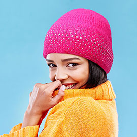 Fleece Lining Rhinestone Embellished Beanie Hat 