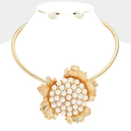 Pearl Metal Flower Pendant Necklace