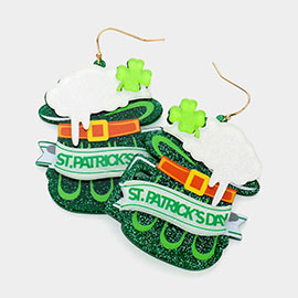 St Patricks Day Message Acetate Beer Cup Dangle Earrings