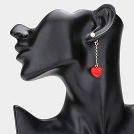 Stone Paved Heart Pearl Dangle Earrings