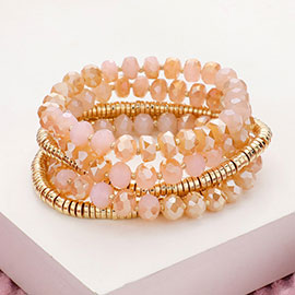 5PCS - Faceted Beaded Heishi Beaded Multi Layered Stretch Bracelet