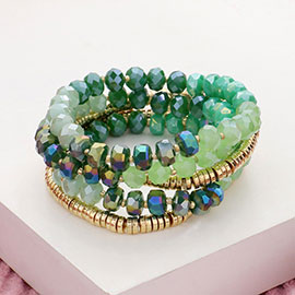 5PCS - Faceted Beaded Heishi Beaded Multi Layered Stretch Bracelet