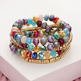 5PCS - Faceted Beaded Heishi Beaded Multi Layered Stretch Bracelet