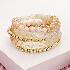 5PCS - Faceted Beaded Heishi Beaded Multi Layered Stretch Bracelet