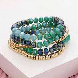 5PCS - Faceted Beaded Heishi Beaded Multi Layered Stretch Bracelet
