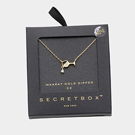 SECRET BOX_14K Gold Dipped CZ Stone Accented Wine Glass Pendant Necklace