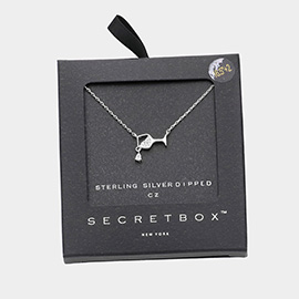 SECRET BOX_Sterling Silver Dipped CZ Stone Accented Wine Glass Pendant Necklace