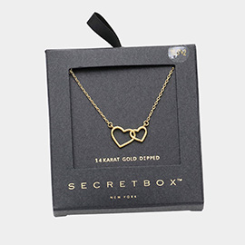SECRET BOX_14K Gold Dipped Double Open Heart Pendant Necklace