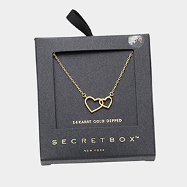 SECRET BOX_14K Gold Dipped Double Open Heart Pendant Necklace