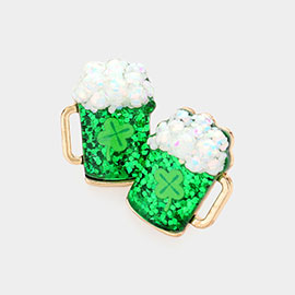 St Patricks Day Beer Clover Stud Earrings