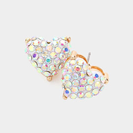 Stone Embellished Heart Stud Earrings