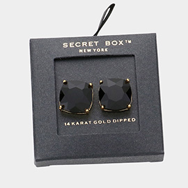 SECRET BOX_14K Gold Dipped Rhinestone Stud Earrings