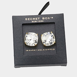 SECRET BOX_14K Gold Dipped Rhinestone Stud Earrings