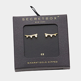 SECRET BOX_14K Gold Dipped CZ Stone Paved Stud Earrings