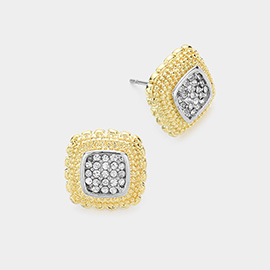 Square Stone Paved Cluster Stud Earrings