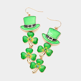 St Patricks Day Shamrock Clover Hat Link Dropdown Earrings