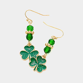 St Patricks Day Beads Shamrock Clover Dropdown Earrings