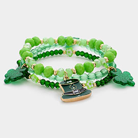 St Patricks Day Acetate Shamrock Clover Hat Beaded Multi Layered Bracelet
