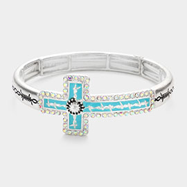 Enamel Cross Metal Stretch Bracelet