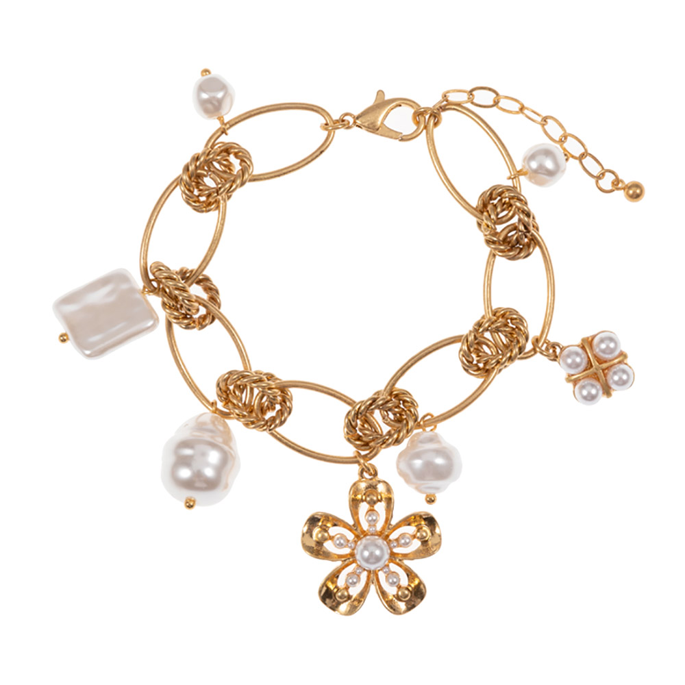 Pearl Flower Charm Bracelet